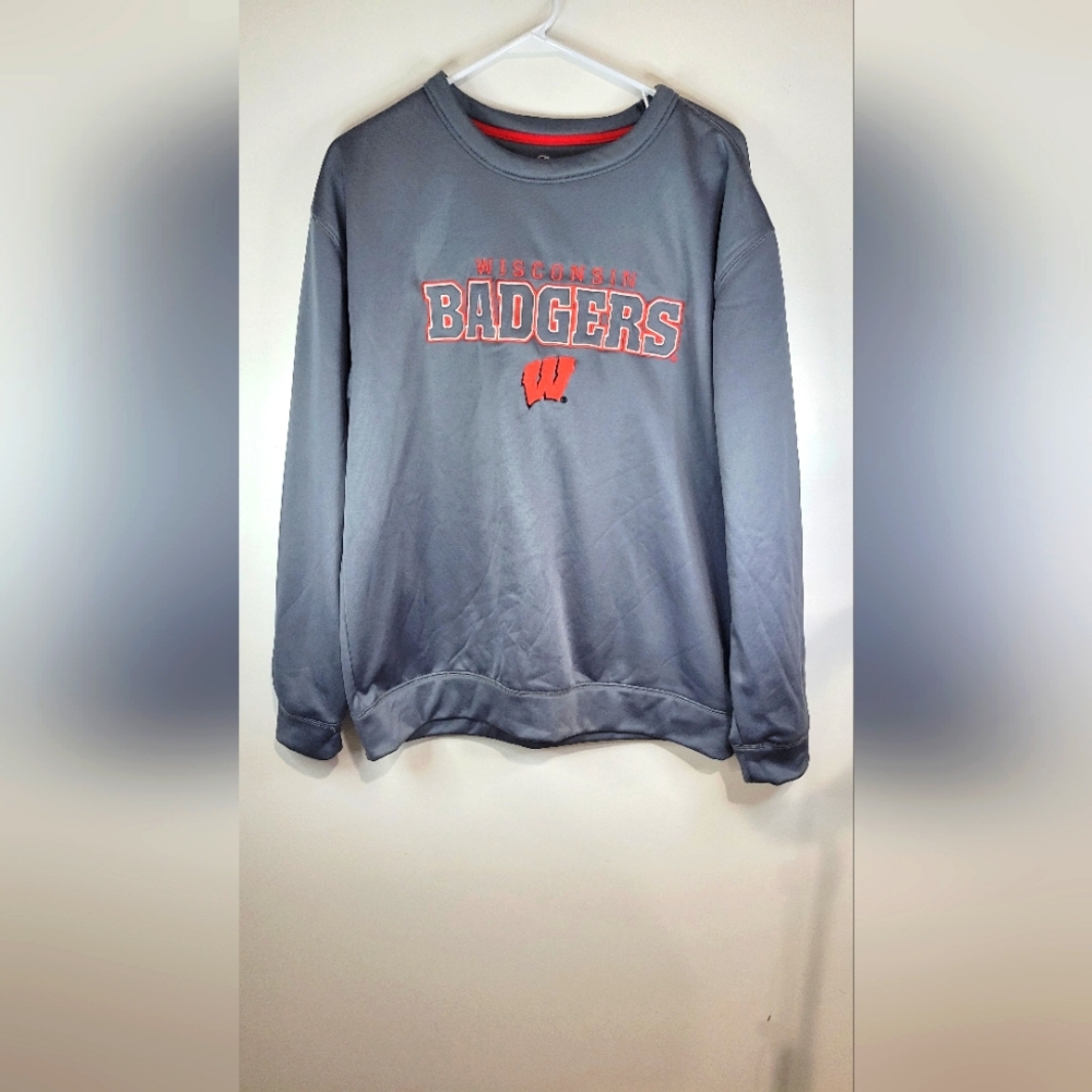 Champion Mens Wisconsin Badgers Grey Crew Neck Sweatshirt Fleece Size Large.